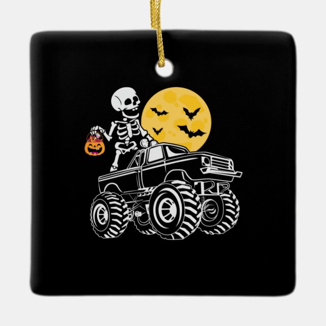 Ornement En Céramique Halloween Skeleton équitation Camion Anniversaire (Devant)