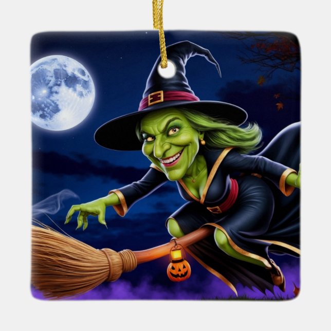 Ornement en céramique Halloween/Sorcière (Devant)