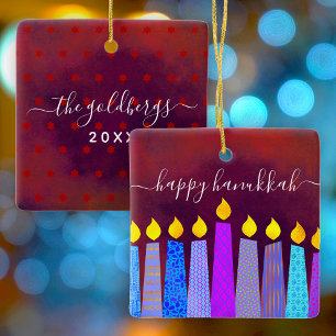 Ornement En Céramique Hanoukka Menorah bougies Nom du script Red Keepsak