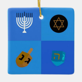 Ornement En Céramique Hanoukka Minorah et Dreidels