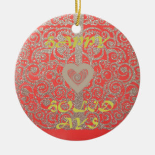Ornement En Céramique Happy Holidays Heart Red and Gold Collection