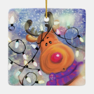 Ornement En Céramique Happy Reindeer - Joyeux Noël