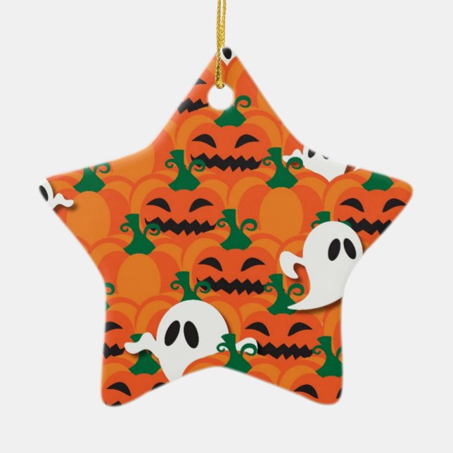 Ornement En Céramique Haunted Halloween Citrouille Patch Ghosts (Devant)