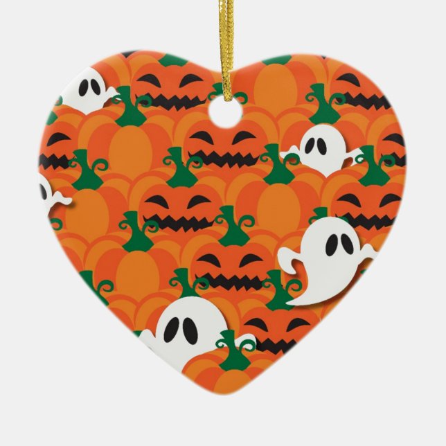 Ornement En Céramique Haunted Halloween Citrouille Patch Ghosts (Devant)