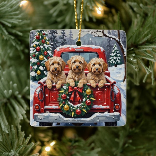 Ornement En Céramique Havanese Christmas Red Truck Holiday (Arbre)