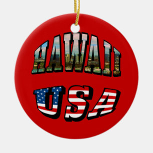 Ornement En Céramique Hawaii Picture et USA Flag Text