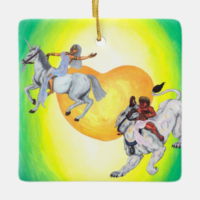 Ornement En Céramique Heart God équitation Lioness Goddess chevauchant u (Devant)