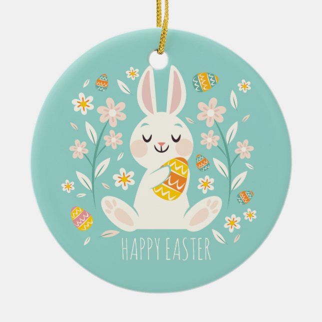 Ornement en céramique heureux élégant du lapin de (Devant)