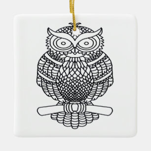 Ornement en céramique - Hibou (carré blanc)