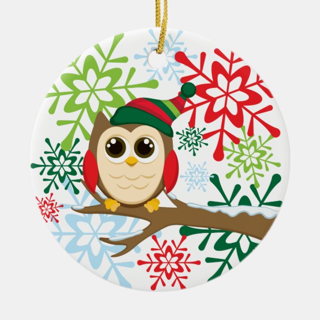 Ornement En Céramique Hibou de Noël (Devant)