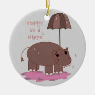 Ornement En Céramique Hippopotame brun avec parapluie