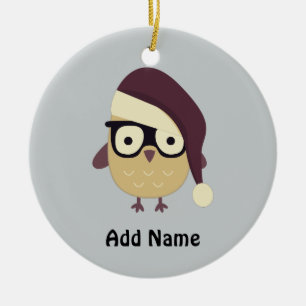 Ornement En Céramique Hipster Père Noël Owl