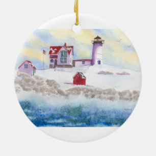 Ornement En Céramique hiver à Nubble Lghthouse dans le Maine