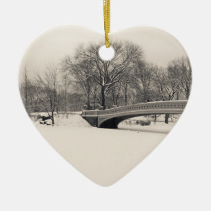 Ornement En Céramique Hiver de Central Park - neige de pont d'arc
