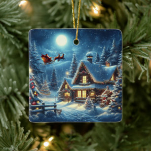 Ornement En Céramique Hiver/Père Noël/Noël/Neige