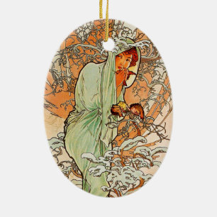 Ornement En Céramique Hiver vintage par Alphonse Mucha