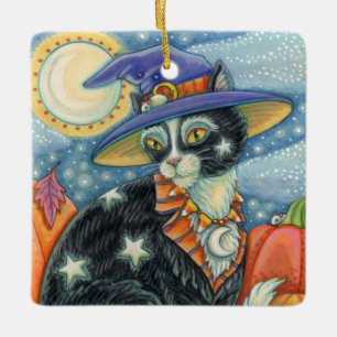 ORNEMENT EN CÉRAMIQUE HOCUS POCUS NOIR CAT WITCH & MOUSE HALLOWEEN