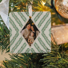 Ornement En Céramique Holiday Foliage Quadrant Ivory and Green