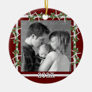 Ornement En Céramique Holly and Starfish Red Family Photo Frame