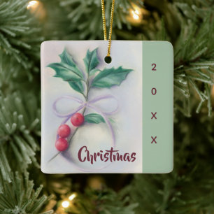 Ornement En Céramique Holly avec Bow Pastel Noël