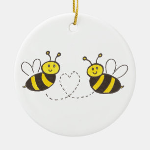 Ornement En Céramique Honey Bees with Heart