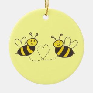 Ornement En Céramique Honey Bees with Heart