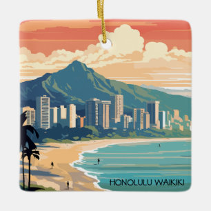 Ornement En Céramique Honolulu Waikiki Beach Hawaii Panorama