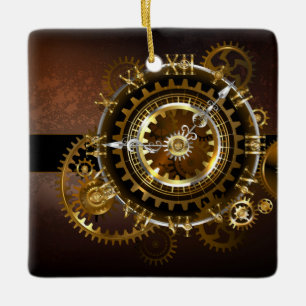 Ornement En Céramique Horloge Steampunk avec des engrenages anciens