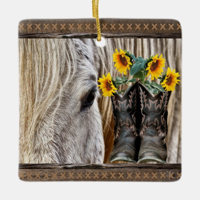 Ornement En Céramique Horse Cowboy Boots Sunflowers Barque (Devant)