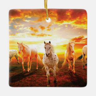 Ornement En Céramique Horses at sunset throw pillow