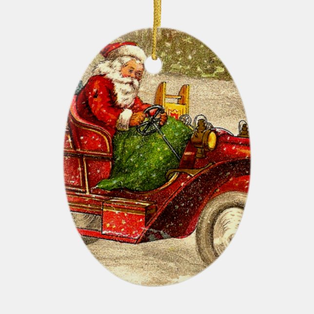 Ornement En Céramique Hot rod Père Noël (Devant)