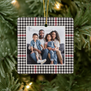 Ornement En Céramique Houndstooth classique rouge noir une photo Noël