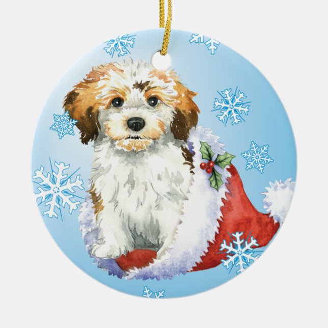 Ornement En Céramique Howliday heureux Havanese (Devant)