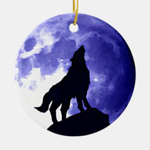 Ornement En Céramique Howling Wolf & Fullmoon