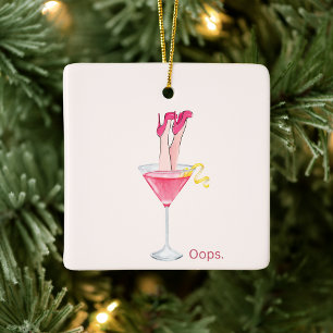 Ornement En Céramique Humour de Cocktail Féminin, Illustration Rose Amus