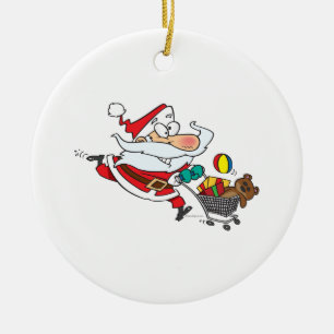 Ornement En Céramique humour shopping père Noël caricature