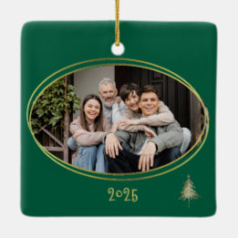 Ornement En Céramique Hunter Green Pink & Gold Christmas Trees