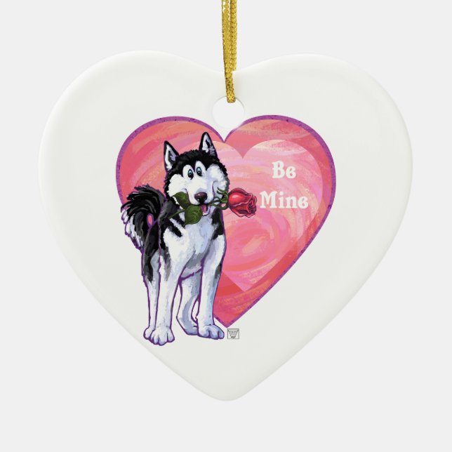 Ornement En Céramique Husky Valentine's Day (Devant)
