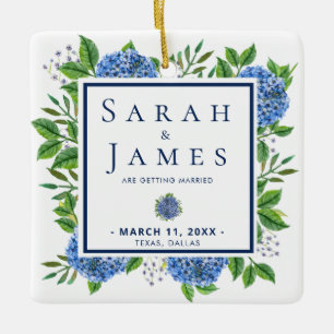 Ornement En Céramique Hydrangeas Watercolor Wedding Enregistrer La Date