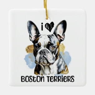 Ornement En Céramique I Love Boston Terriers Personnalisé