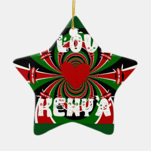 Ornement En Céramique I Love Heart Kenya : Dynamic Flag Art