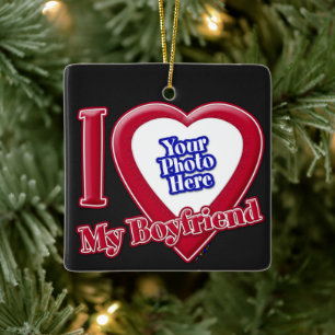 Ornement En Céramique I Love My Boyfriend Photo Red Heart Black