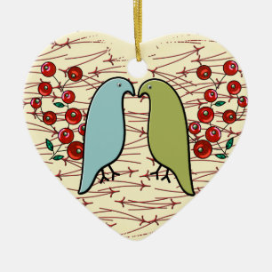 Ornement En Céramique I Love Winter Birds and Berries Personnalisé