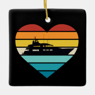 Ornement En Céramique I Love Yacht Capitaine Navire Retro Sunset