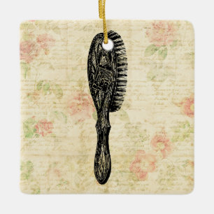 Ornement En Céramique Illustration Classique Femme Cheveux Brush Floral 