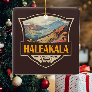 Ornement En Céramique Illustration du parc national Haleakala Badge rétr