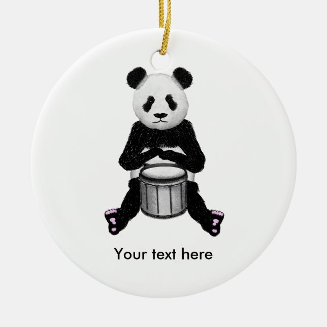 Ornement En Céramique Illustration du tambour de l'ours de panda (Devant)