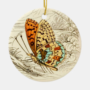 Ornement En Céramique Illustration papillon vintage, orange et beige