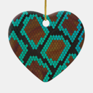 Ornement En Céramique Impression Brown et Turquoise de serpent