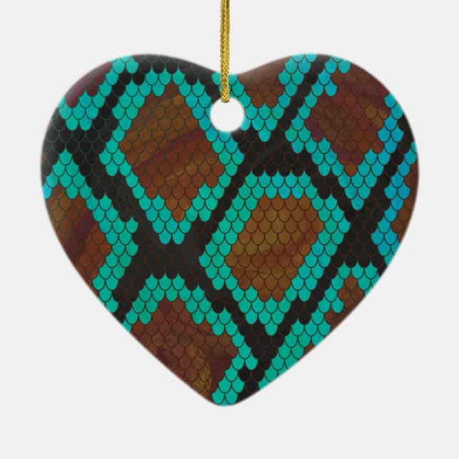 Ornement En Céramique Impression Brown et Turquoise de serpent (Dos)
